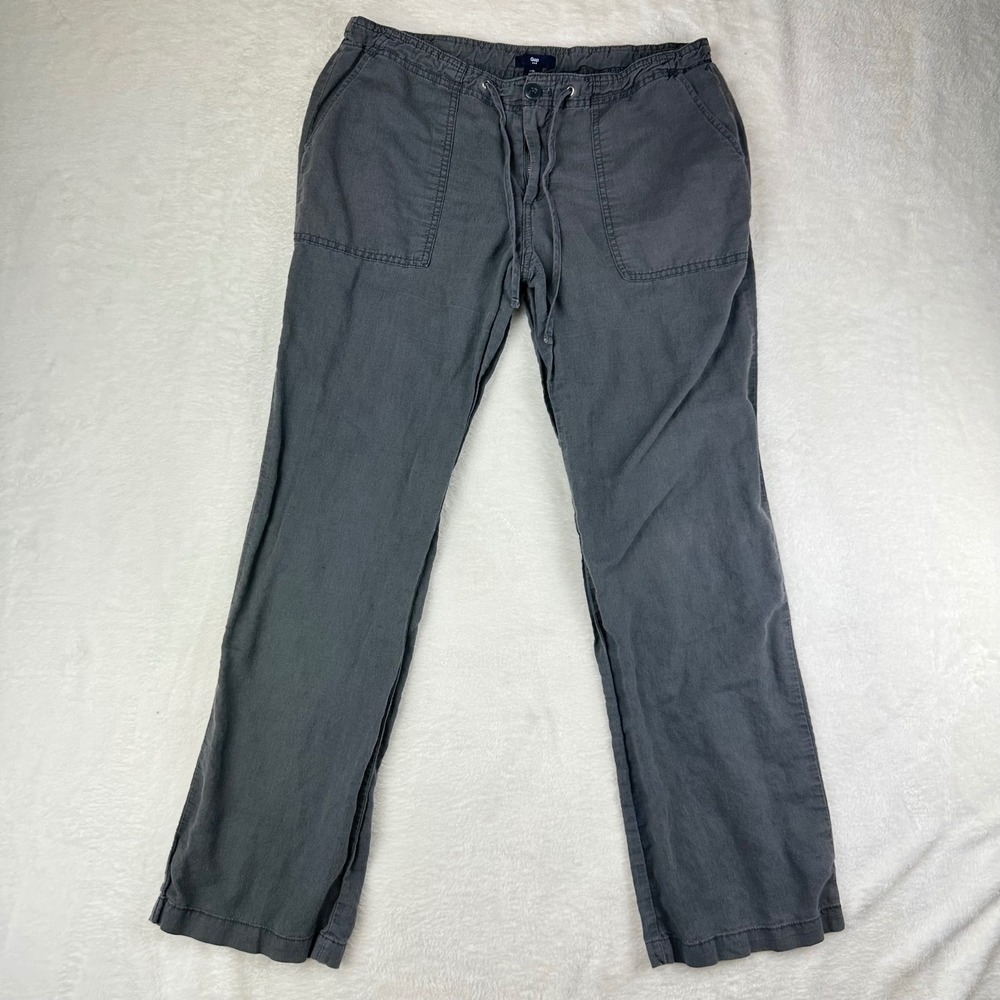 Gap Pants Womens Linen Blend Straight 8R Gray Drawstring Casual Linen Cotton
